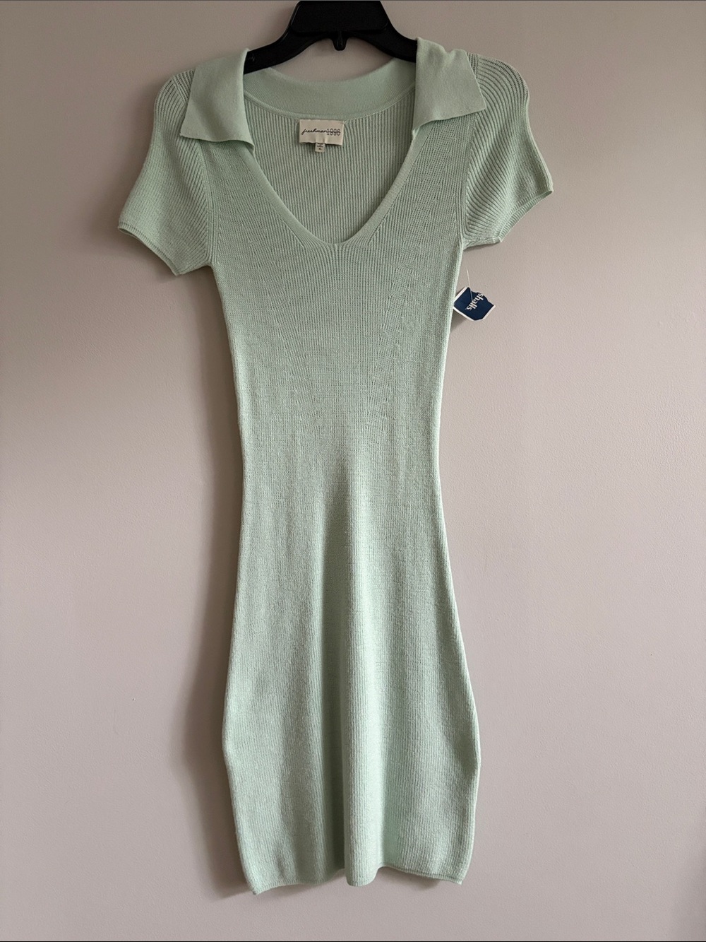 Babydoll1995 Mint Short-Sleeve V-Neck Polo Knit Mini Dress